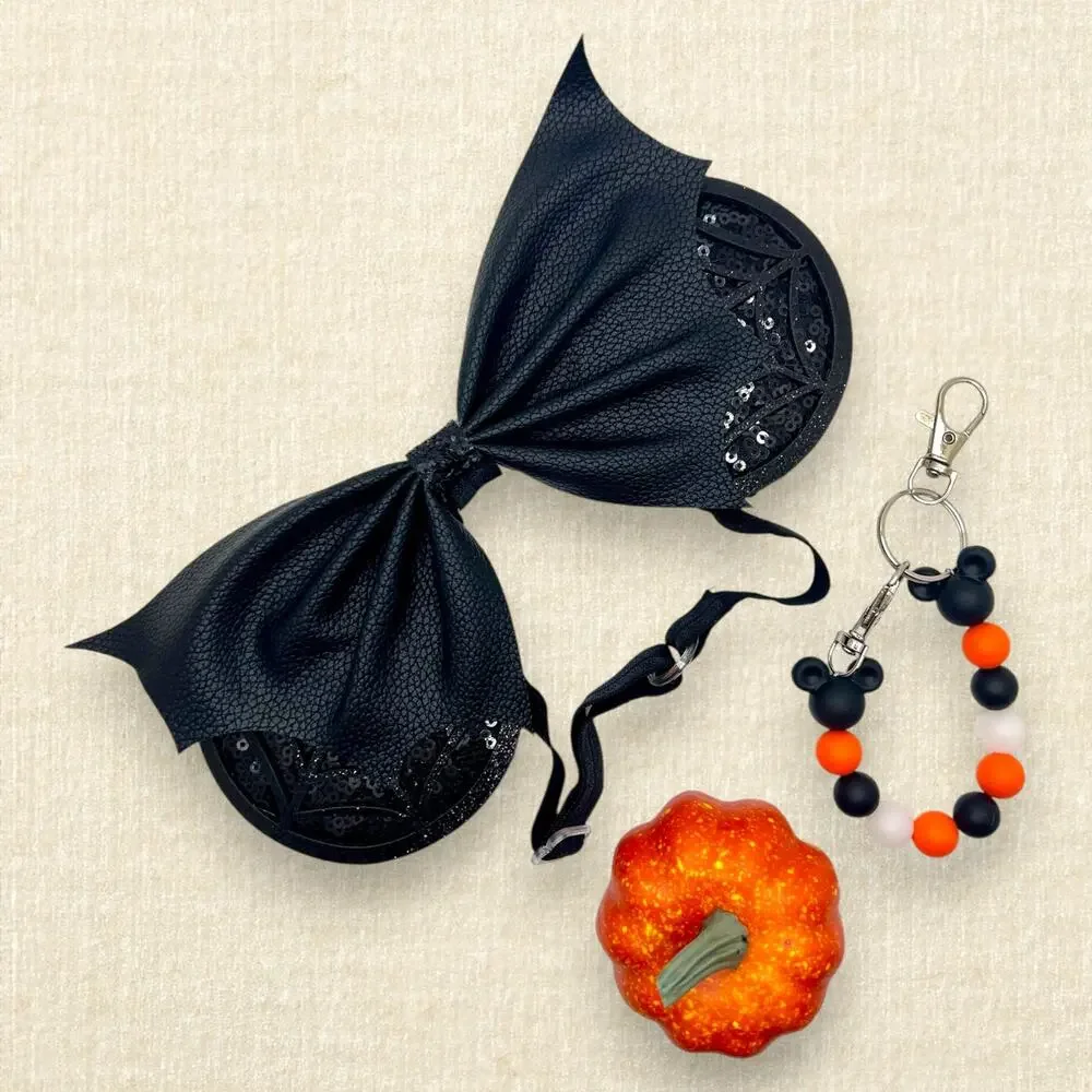 Elastic Black Cobweb Bat Wing Minnie Ears | Disney-Inspired Halloween Mouse Ears